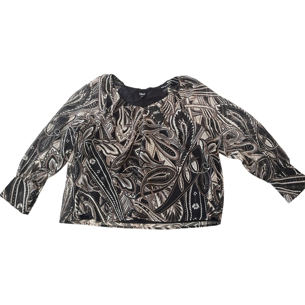 NWT International Concepts INC Size XXL V-Neck Blouse Black Brown Paisley‎ Work